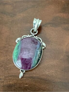 Sterling Silver Ruby Zoisite Oval Pendant with Purple and Green Stone